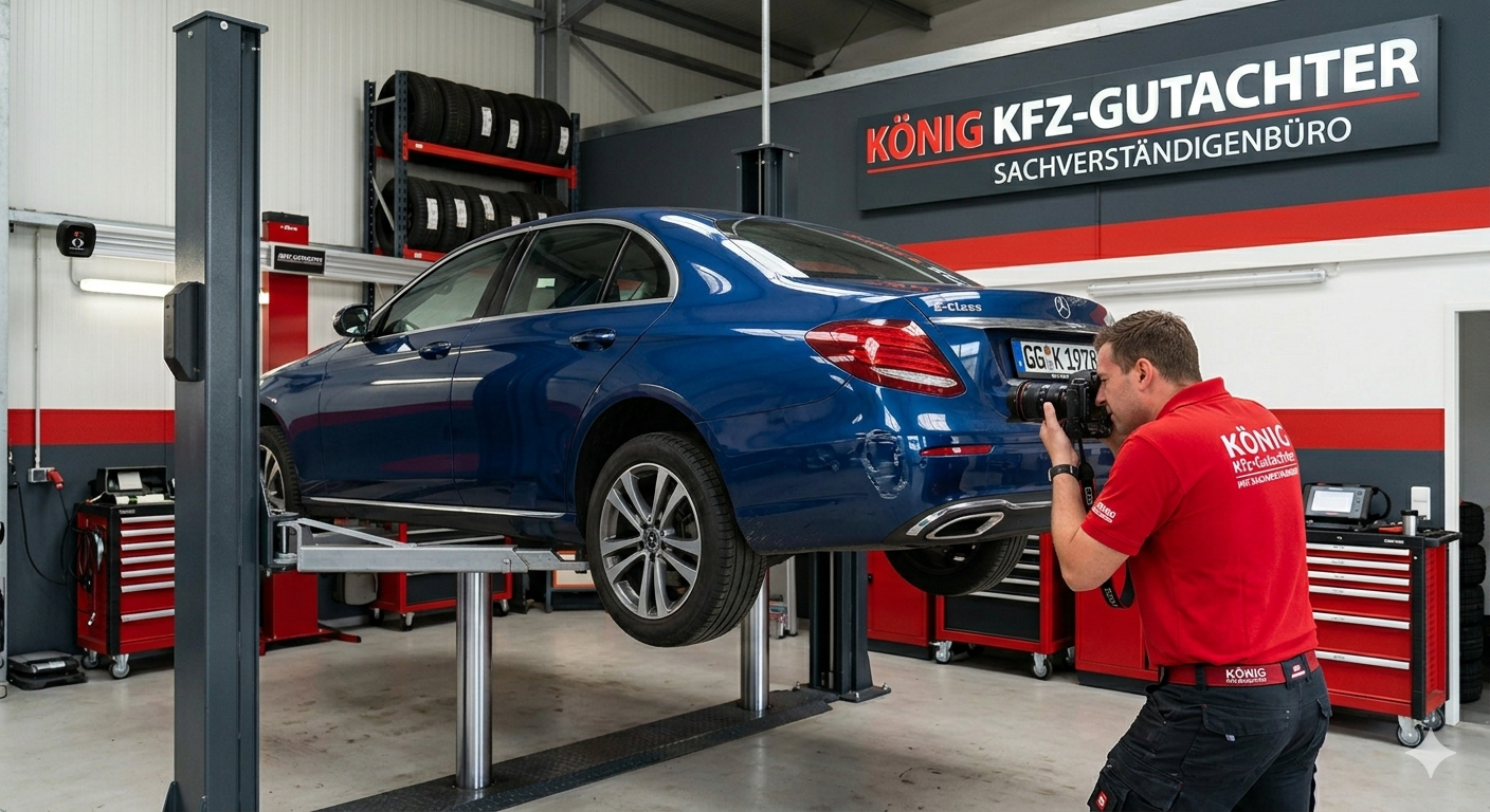 KFZ Gutachter bei der professionellen Schadensdokumentation eines Mercedes – König KFZ-Gutachter in Raunheim